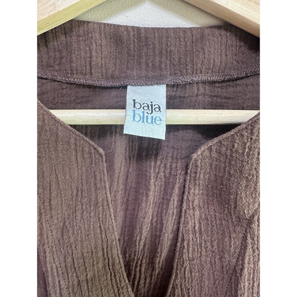 Baja Blue Swim Coverup 100% Cotton Gauzy Brown Sequin Detail Size Large Beach - Picture 2 of 8